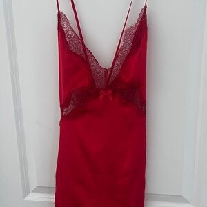 Victorias Secret Elegant Red Lace Slip Dress